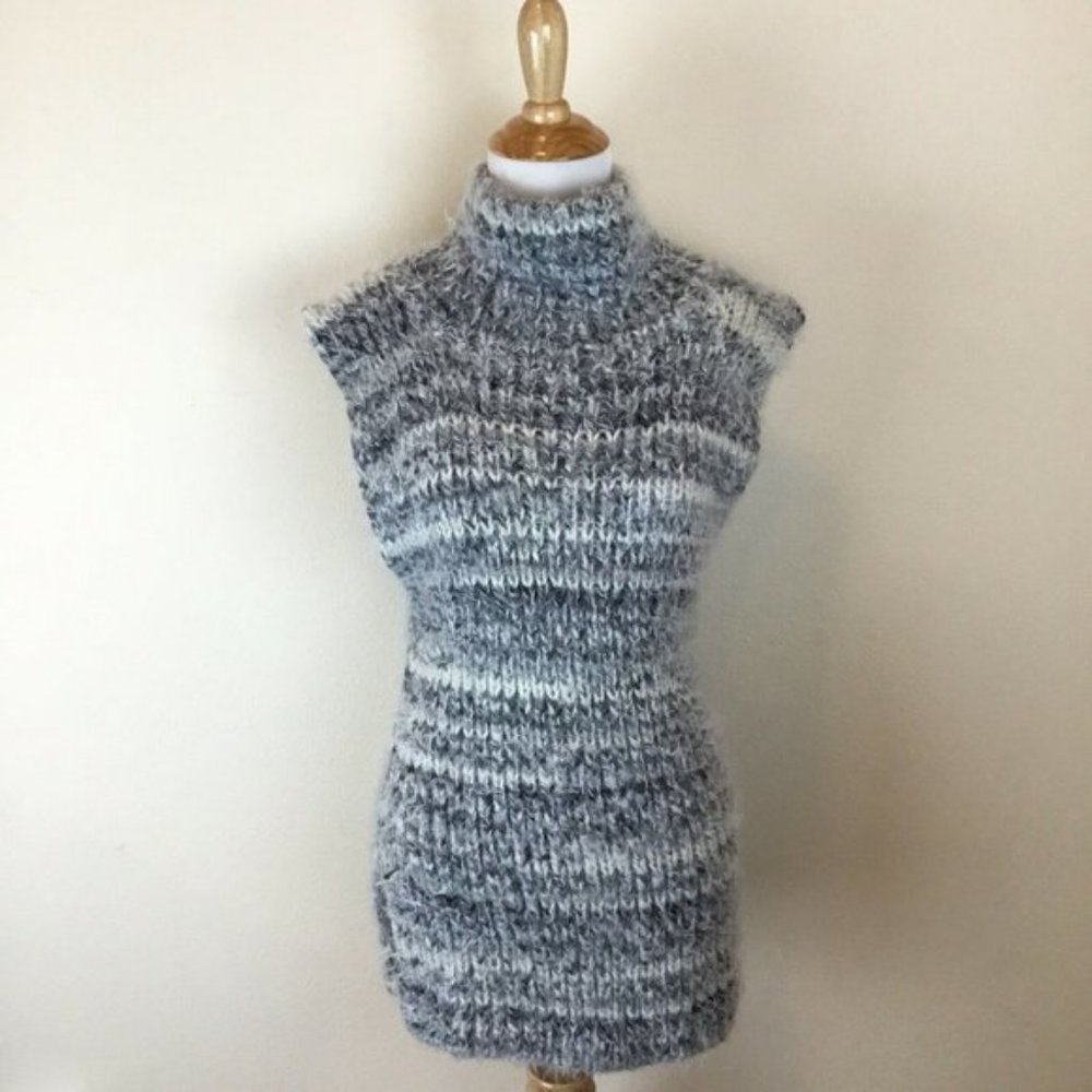 Handmade Women's Blue Sleeveless Cowl Neck Sweater